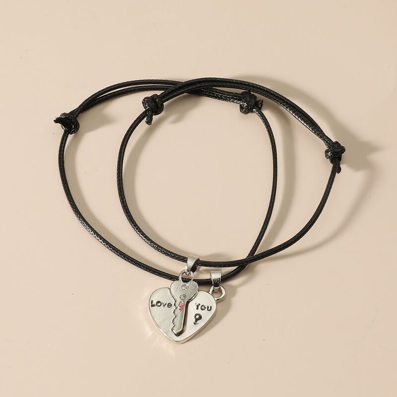 

2pcs Heart Charm Bracelet, Black