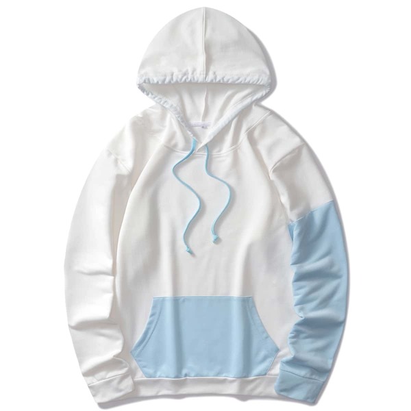 

Men Color Block Kangaroo Pocket Drawstring Hoodie, White