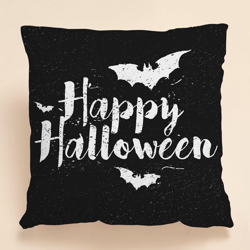 

Halloween Slogan Graphic Cushion Cover Without Filler, Black and white