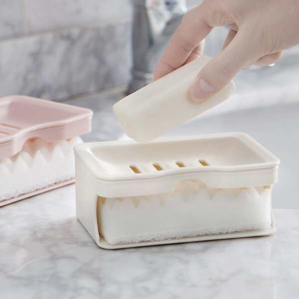 

1pc Double Layer Soap Box With 1pc Random Sponge, Multicolor