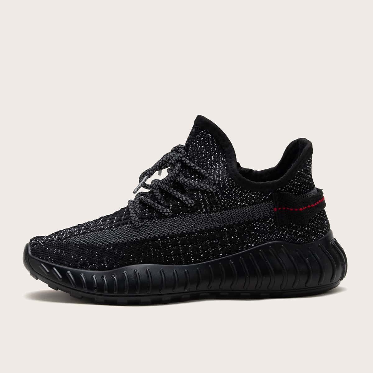 

Lace Up Decor Wide Fit Knit Sneakers, Black
