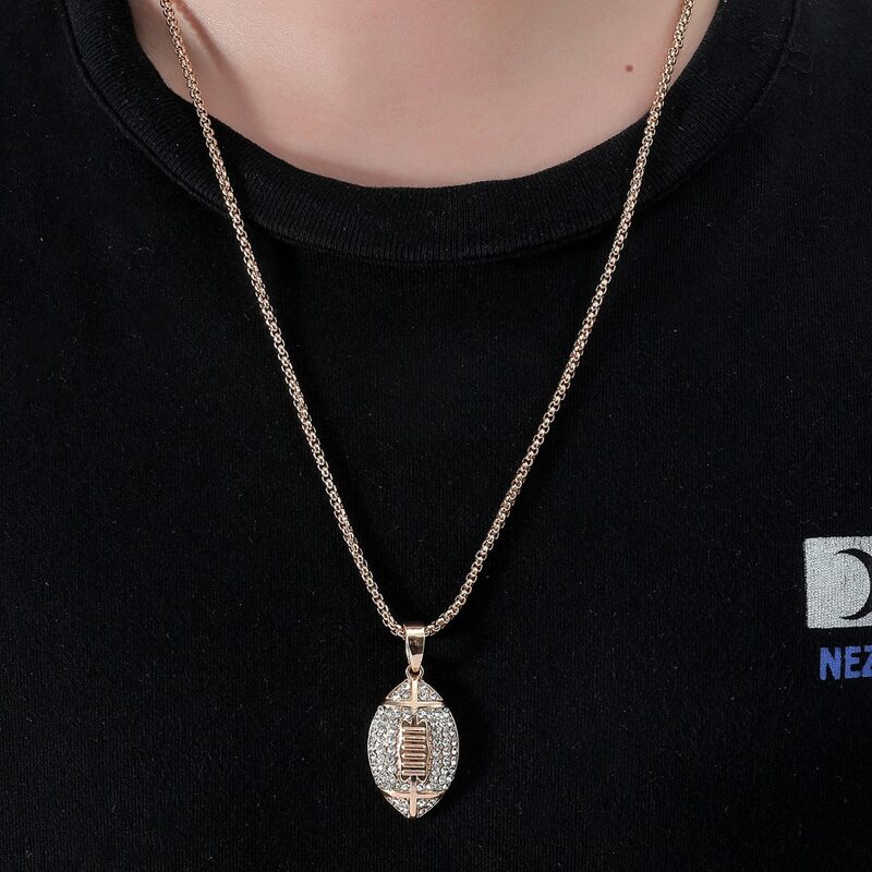 

Guys Rhinestone Football Charm Necklace, Gold