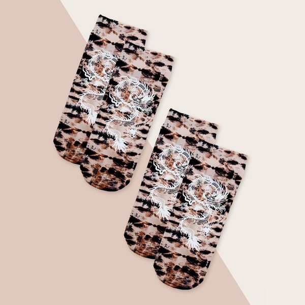 

2pairs Chinese Dragon Pattern Socks, Multicolor