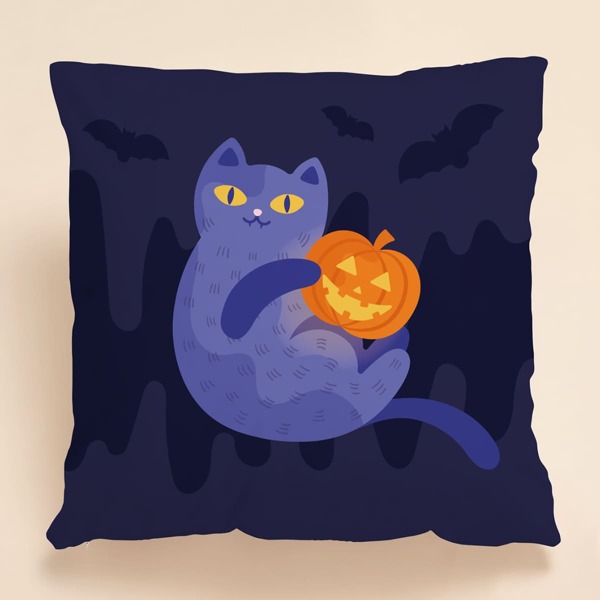 

Halloween Cartoon Graphic Cushion Cover Without Filler, Multicolor