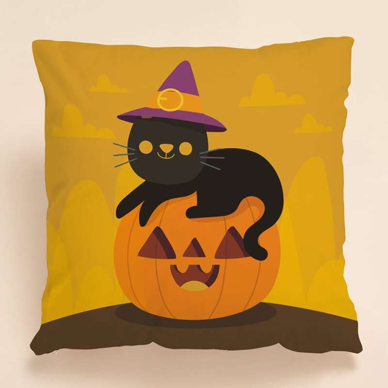 

Halloween Cartoon Graphic Cushion Cover Without Filler, Multicolor