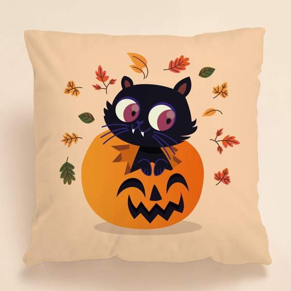 

Halloween Cartoon Graphic Cushion Cover Without Filler, Multicolor