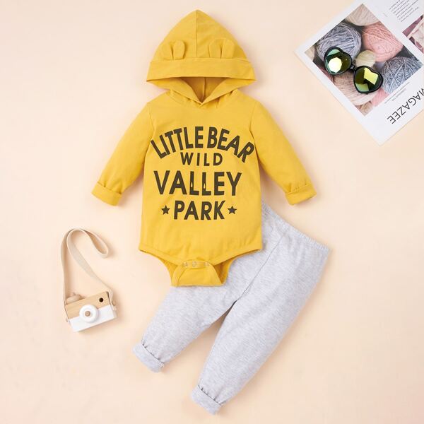 

Baby Boy Letter Graphic Hooded Bodysuit & Sweatpants, Multicolor
