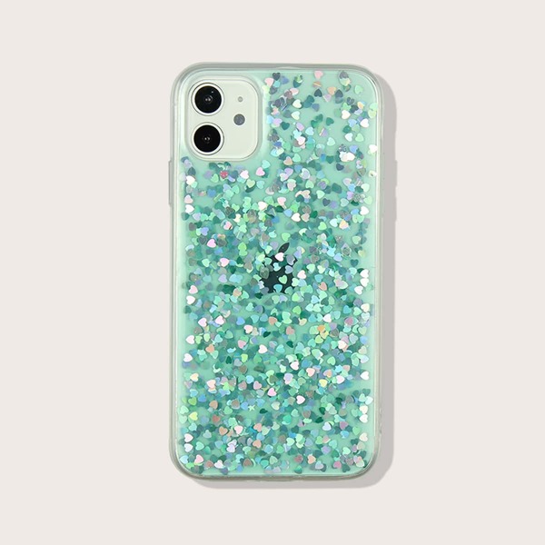 

1pc Heart Sequin Decor iPhone Case, Green