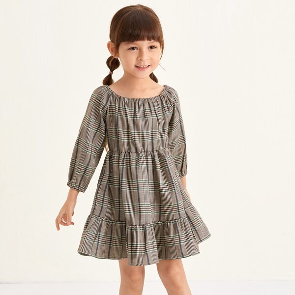 

Toddler Girls Plaid Ruffle Hem A-line Dress, Multicolor