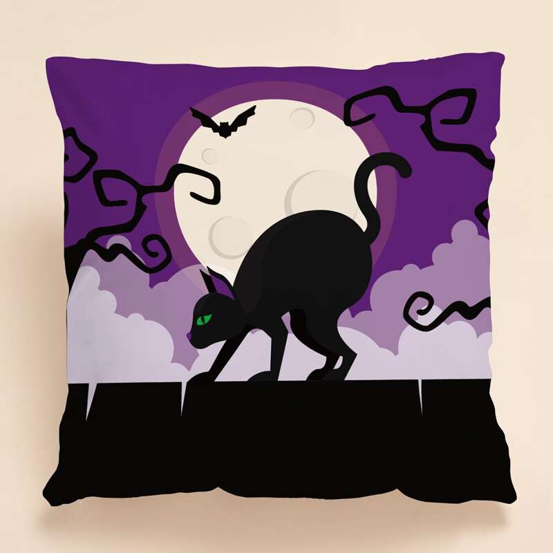 

Halloween Cat Print Cushion Cover Without Filler, Multicolor