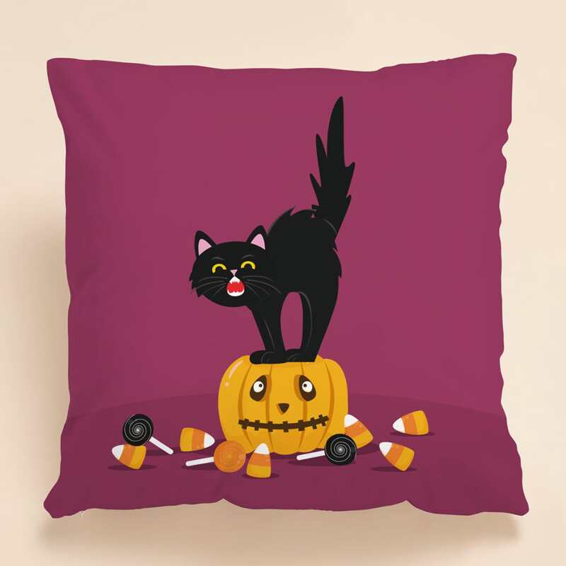 

Halloween Cartoon Graphic Cushion Cover Without Filler, Multicolor
