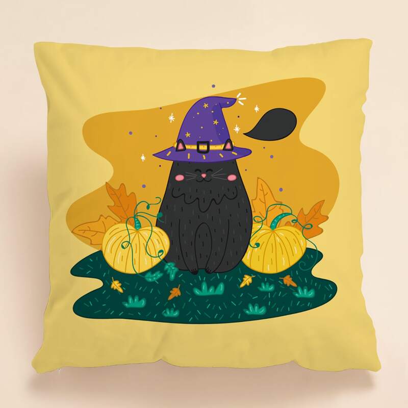 

Halloween Cartoon Graphic Cushion Cover Without Filler, Multicolor