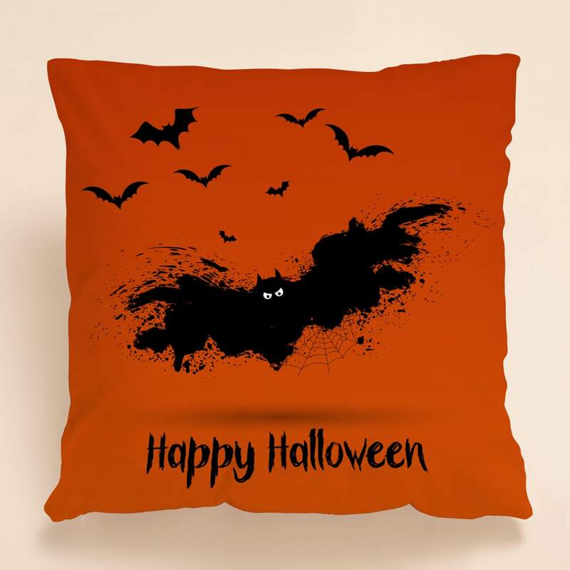 

Halloween Slogan Graphic Cushion Cover Without Filler, Multicolor