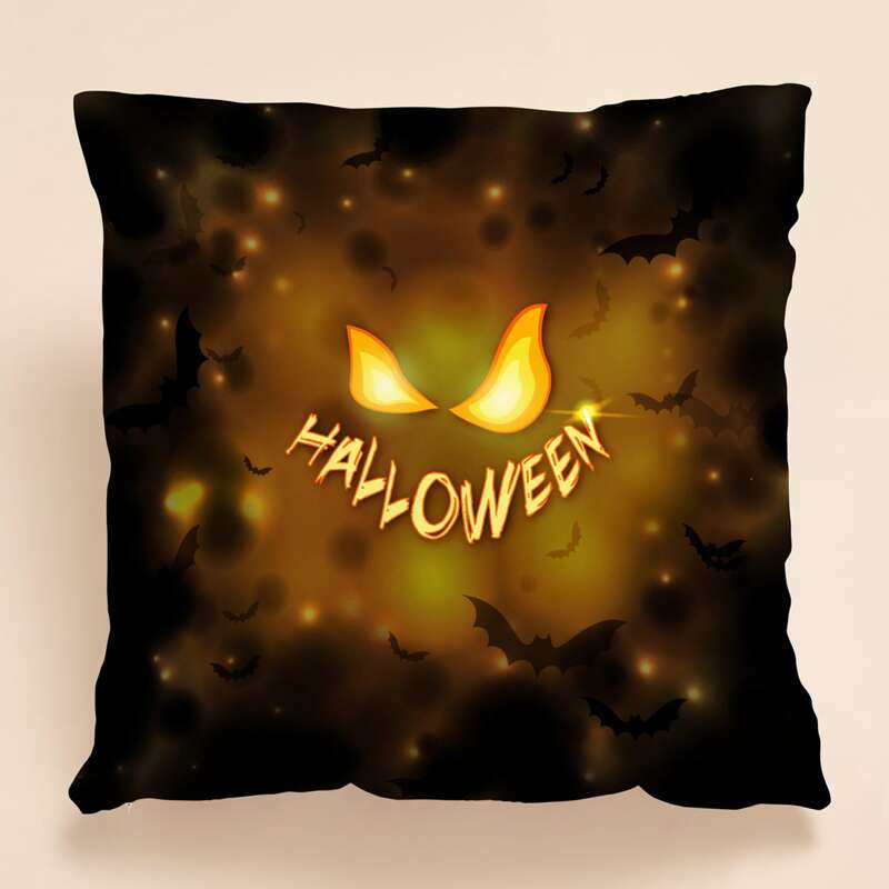 

Halloween Letter Graphic Cushion Cover Without Filler, Multicolor