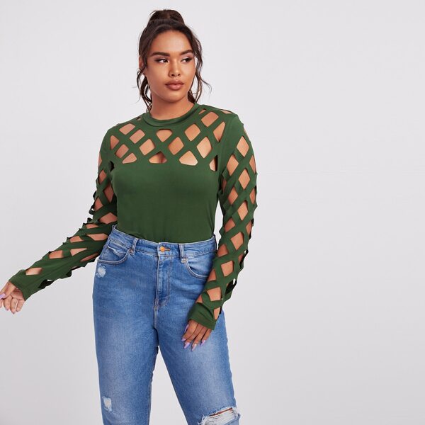 

Plus Cut Out Long Sleeve Top, Green