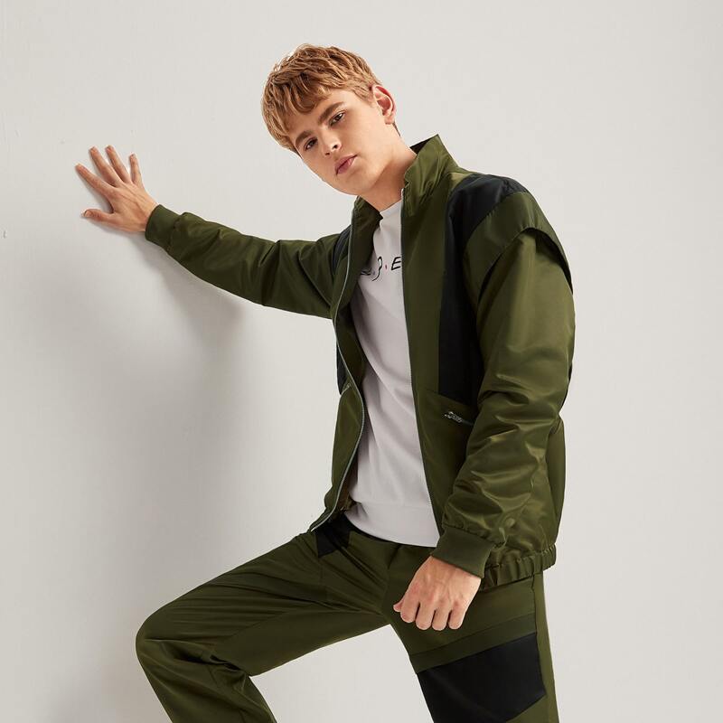 

Guys Zipper Placket Colorblock Wind Jacket, Army green