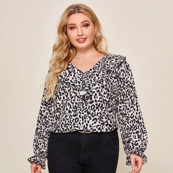 

Plus Allover Print Ruffle Panel Blouse, Multicolor