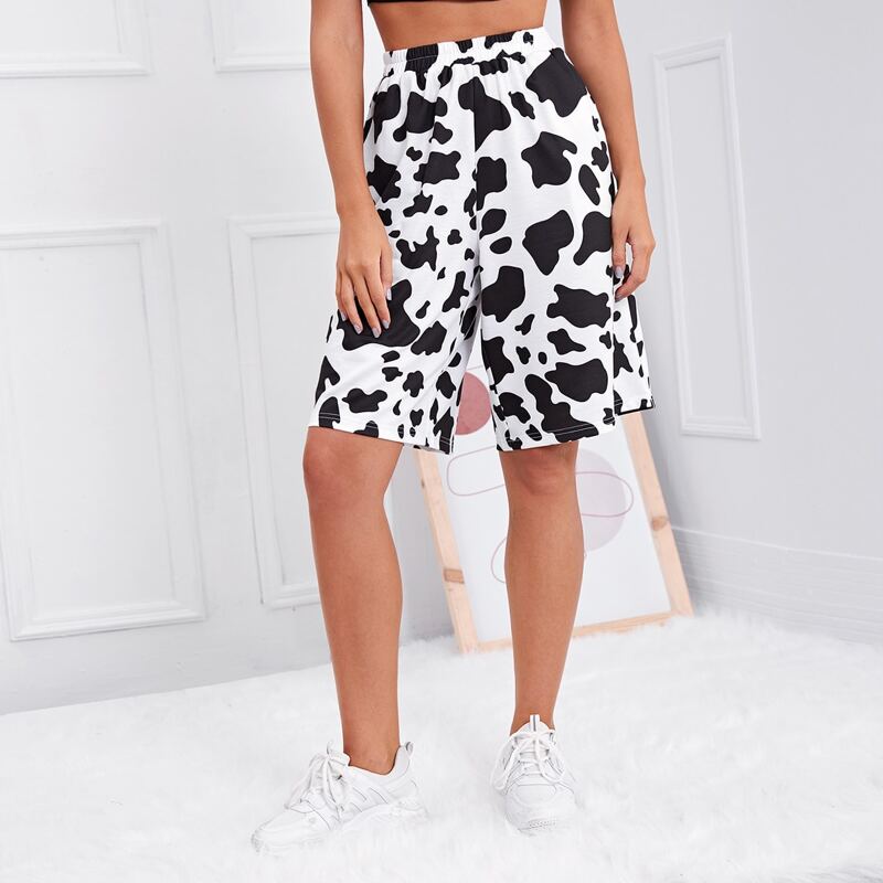 

Cow Print Shorts, Black and white