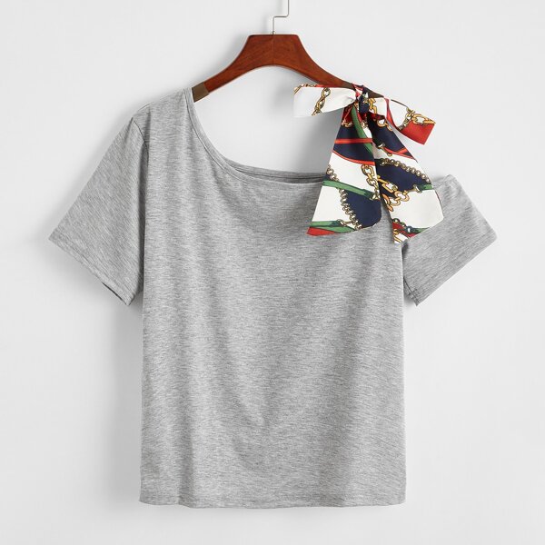 

Plus Asymmetrical Neck Knot Tee, Grey