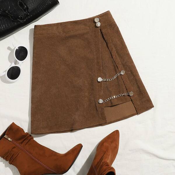 

Chain Detail Corduroy Skirt, Brown