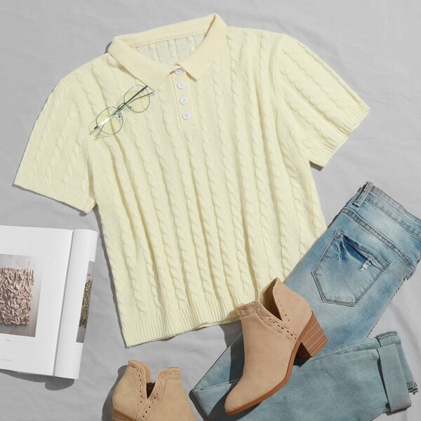 

Plus Polo Neck Cable Knit Top, Beige