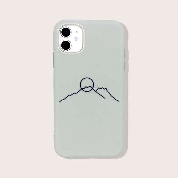 

1pc Line Drawing Print iPhone Case, Grey