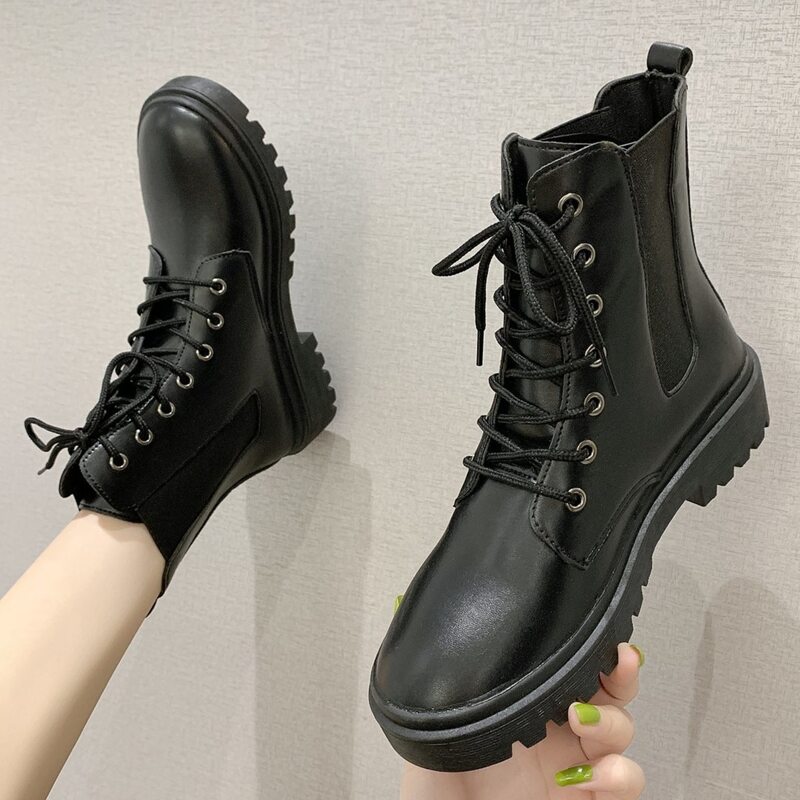 

Lace-up Front Combat Boots, Black