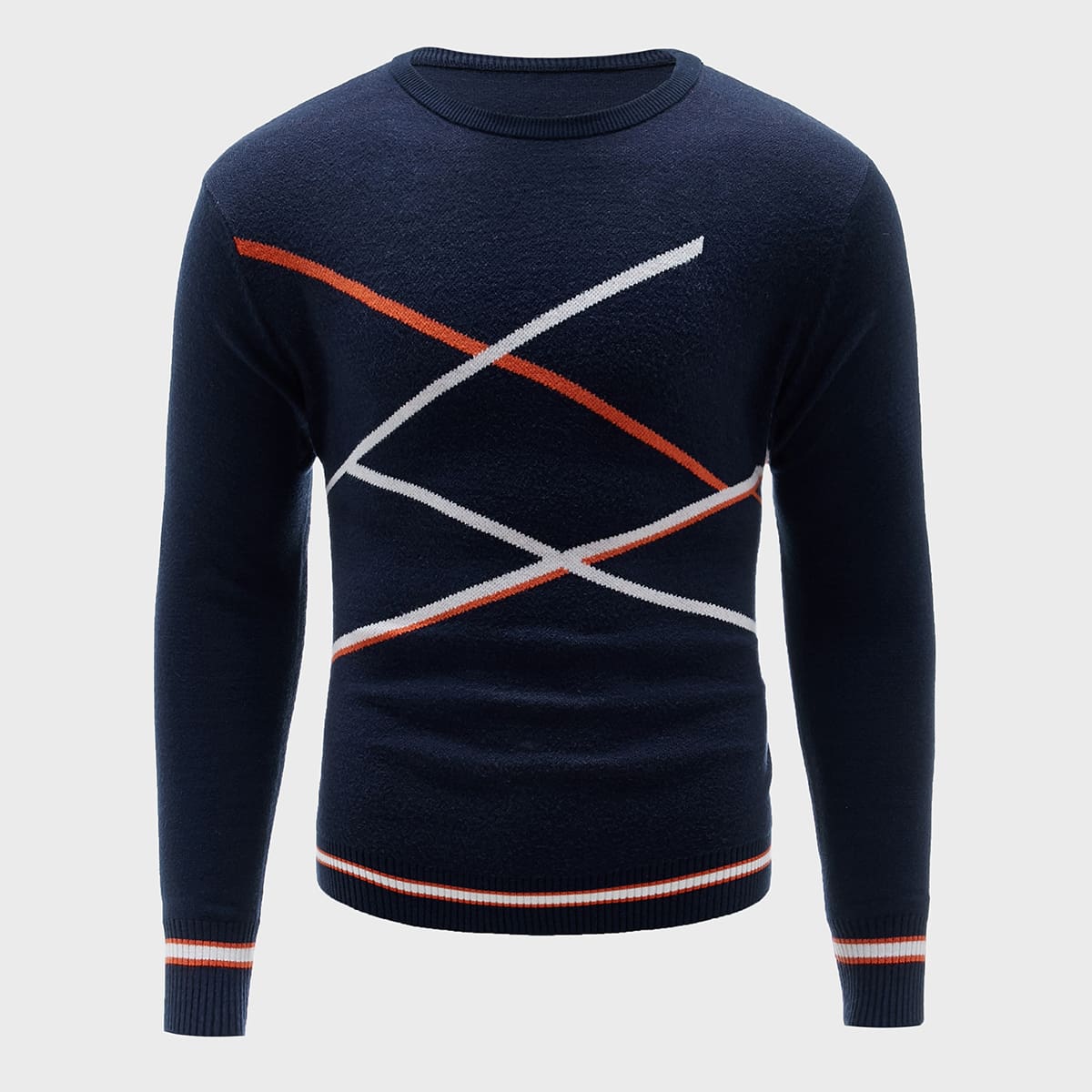 

Guys Striped Crew Neck Sweater, Navy blue