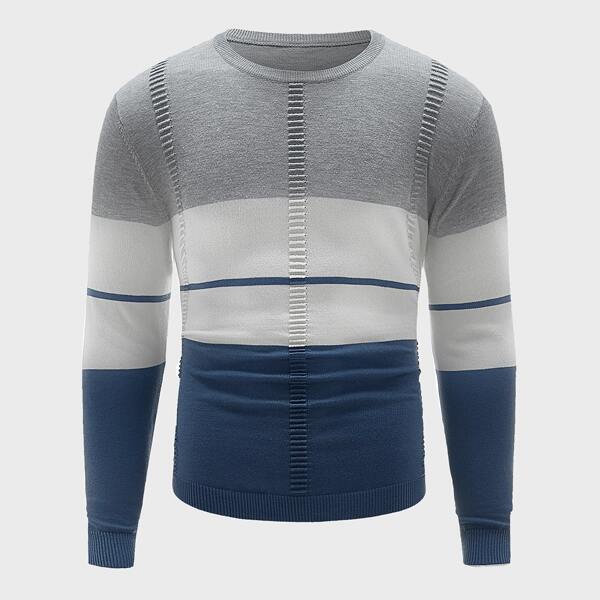 

Men Color-block Crew Neck Sweater, Multicolor