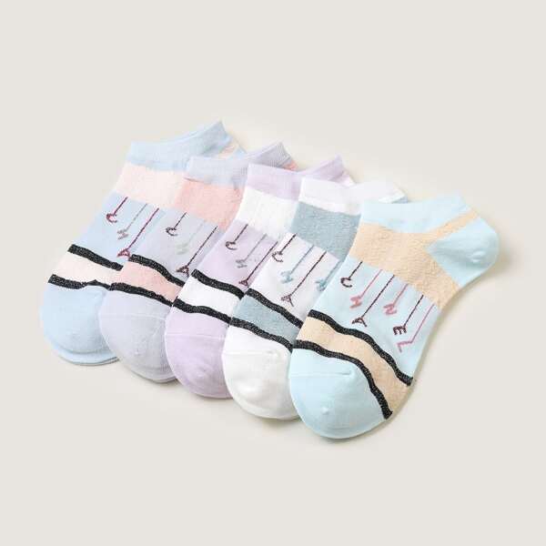 

5pairs Striped Pattern Socks, Multicolor