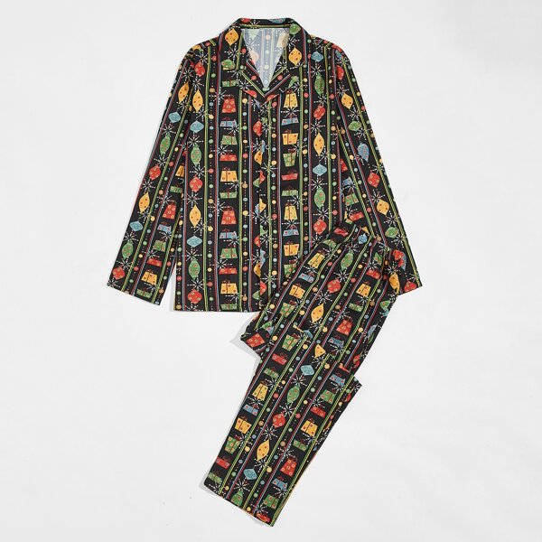 

Men Christmas Print PJ Set, Multicolor