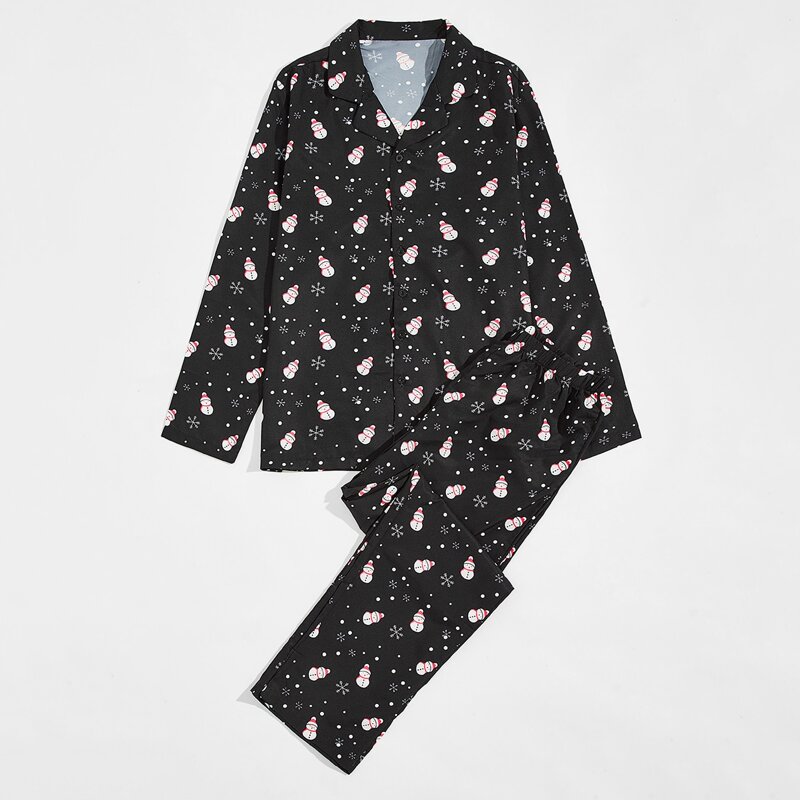 

Guys Snowflake & Snowman Print PJ Set, Black