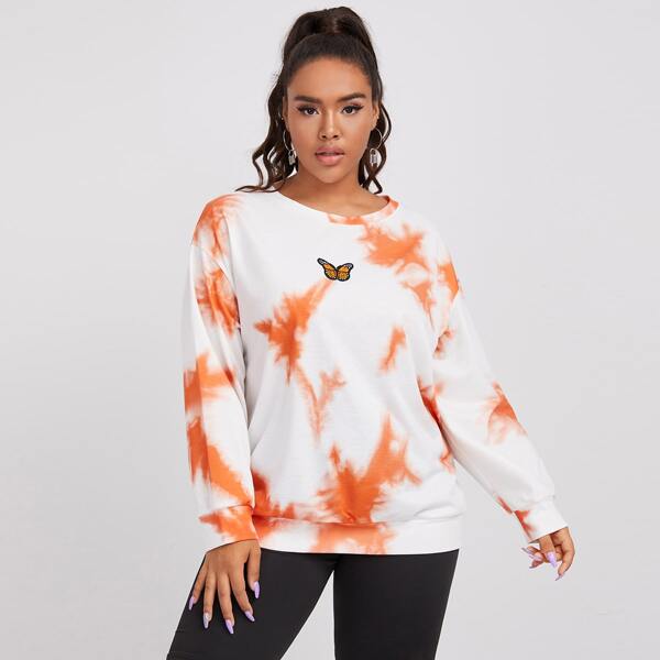 

Plus Tie Dye Butterfly Patched Sweatshirt, Multicolor