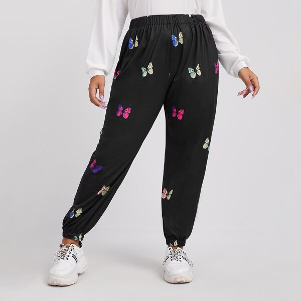 

Plus Butterfly Print Sweatpants, Black