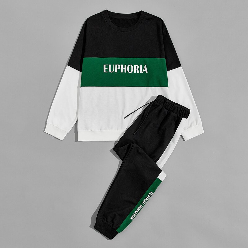

Guys Letter Graphic Colorblock Sweatshirt & Pants, Multicolor