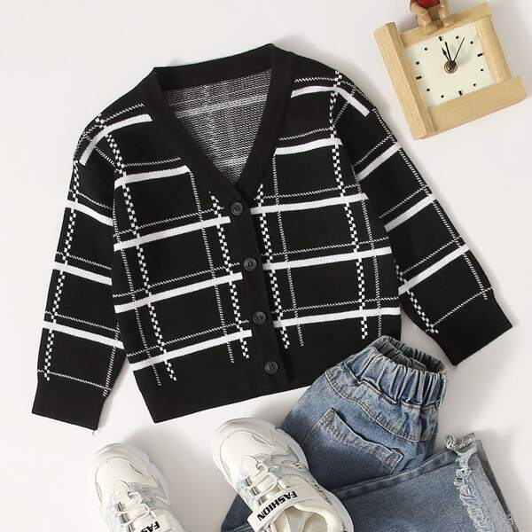 

Toddler Boys Plaid Button Up Cardigan, Black