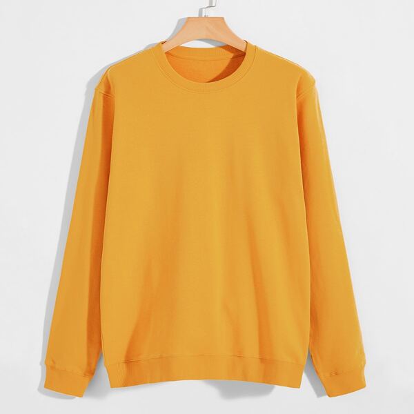 

Men Solid Round Neck Sweatshirt, Mustard yellow