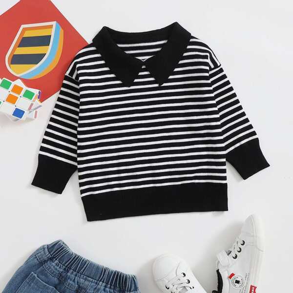 

Toddler Boys Striped Drop Shoulder Sweater, Black and white