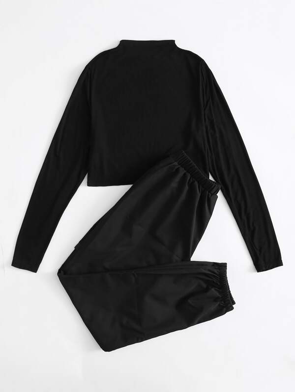 mock neck tee & belted cargo pants