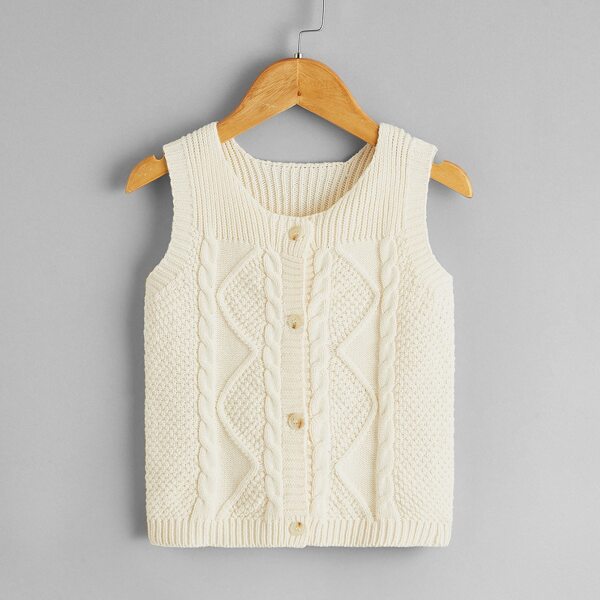 

Toddler Girls Cable Knit Button Up Sweater Vest, Beige