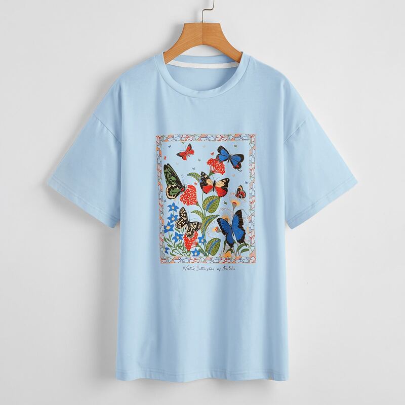

Butterfly Print Tee, Baby blue