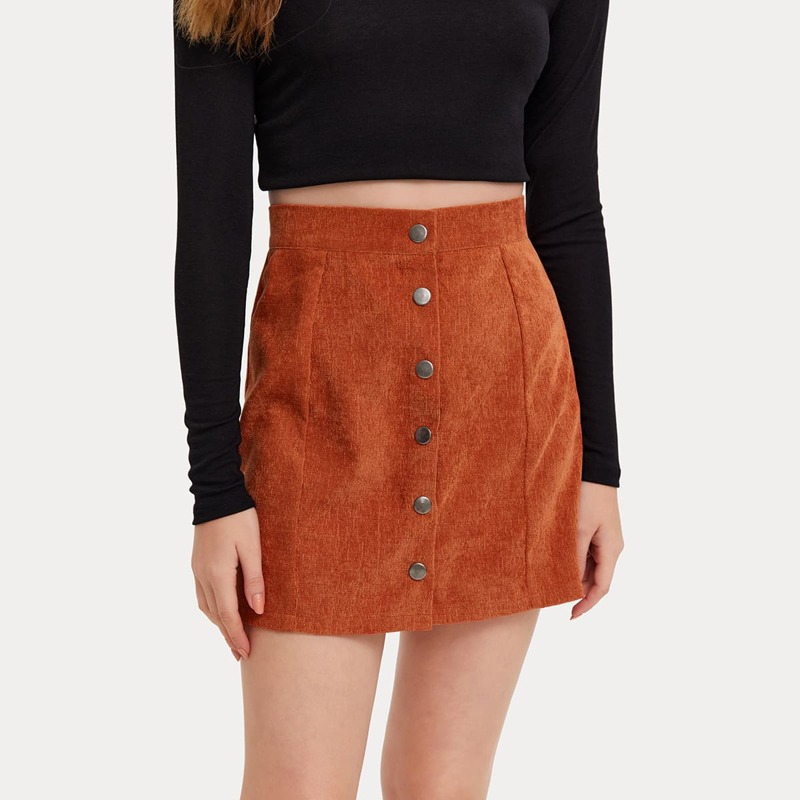 

Button Front Corduroy Skirt, Burnt orange