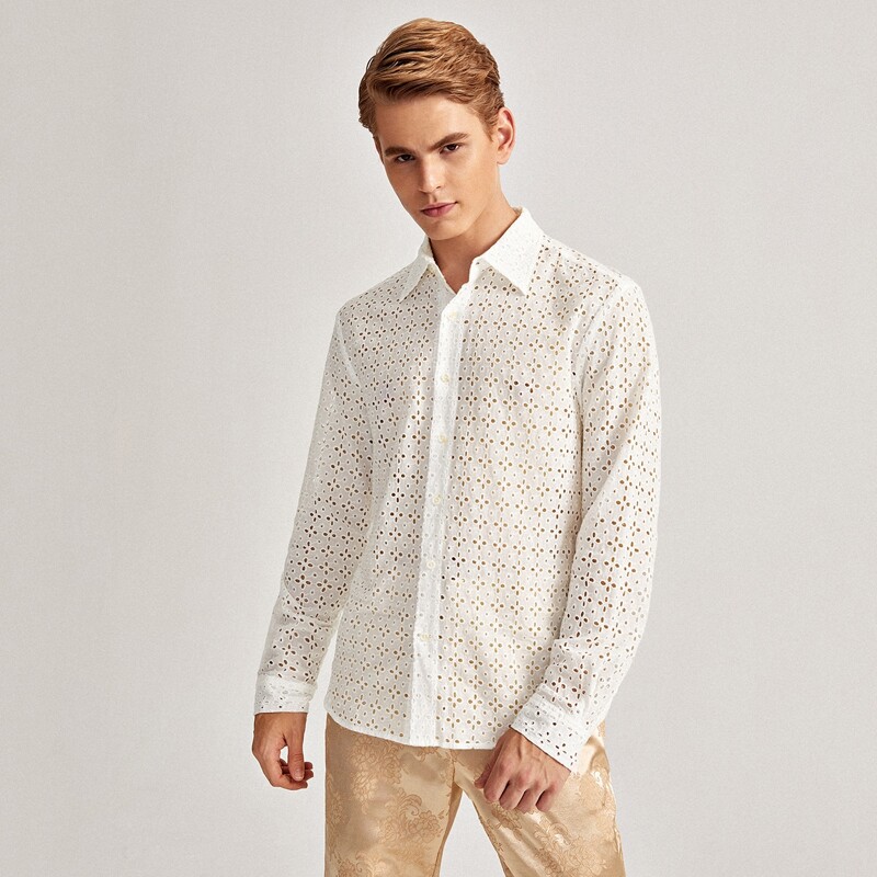 

Guys Eyelet Embroidery Shirt, White