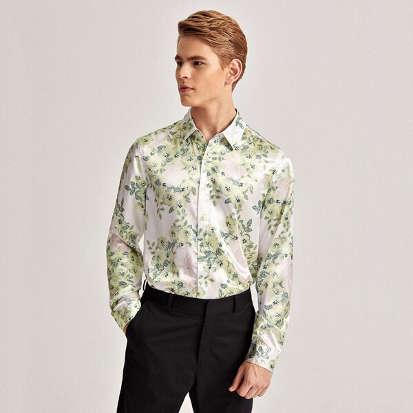 

Men Floral Print Satin Shirt, Multicolor