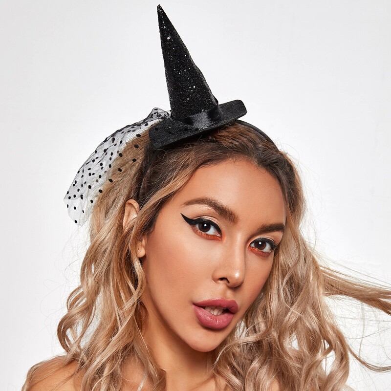 

Halloween Witch Hat Decor Hair Hoop, Black