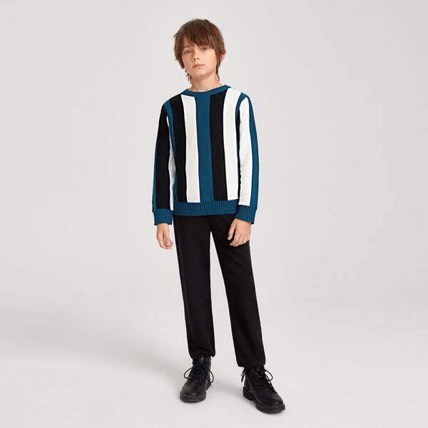 

Boys Color Block Striped Sweater, Multicolor