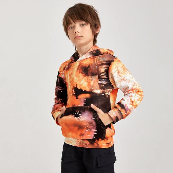

Boys Graphic Print Patch Pocket Hoodie, Multicolor