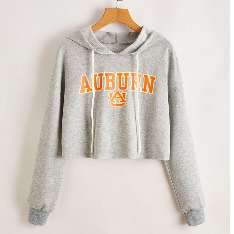 

Letter Graphic Crop Hoodie, Light grey