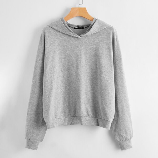 

Drop Shoulder Wrap Back Hoodie, Grey