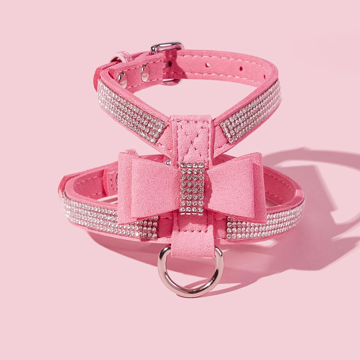 

1pc Rhinestone Overlay Dog Harness, Pink